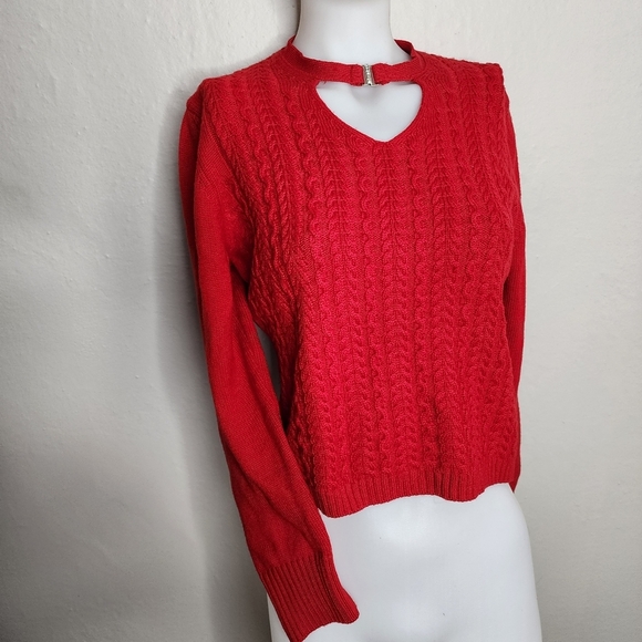 Cristina Mazzonett Italian Red Wool Sweater Size 12 Vintage Keyhole Neckline - Picture 4 of 10